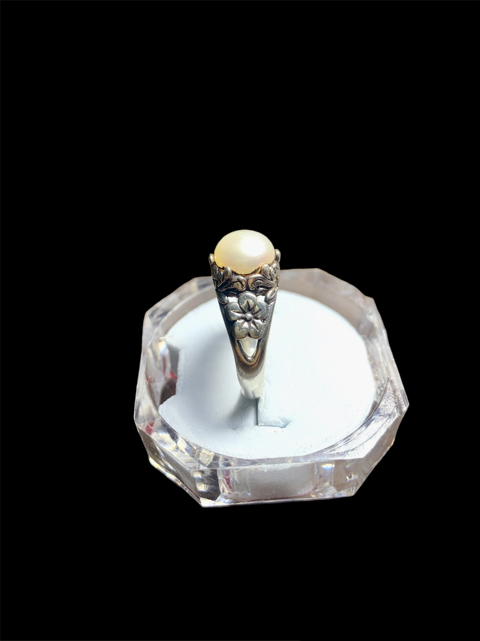 Balinese Floral Pearl Ring – Sterling Silver